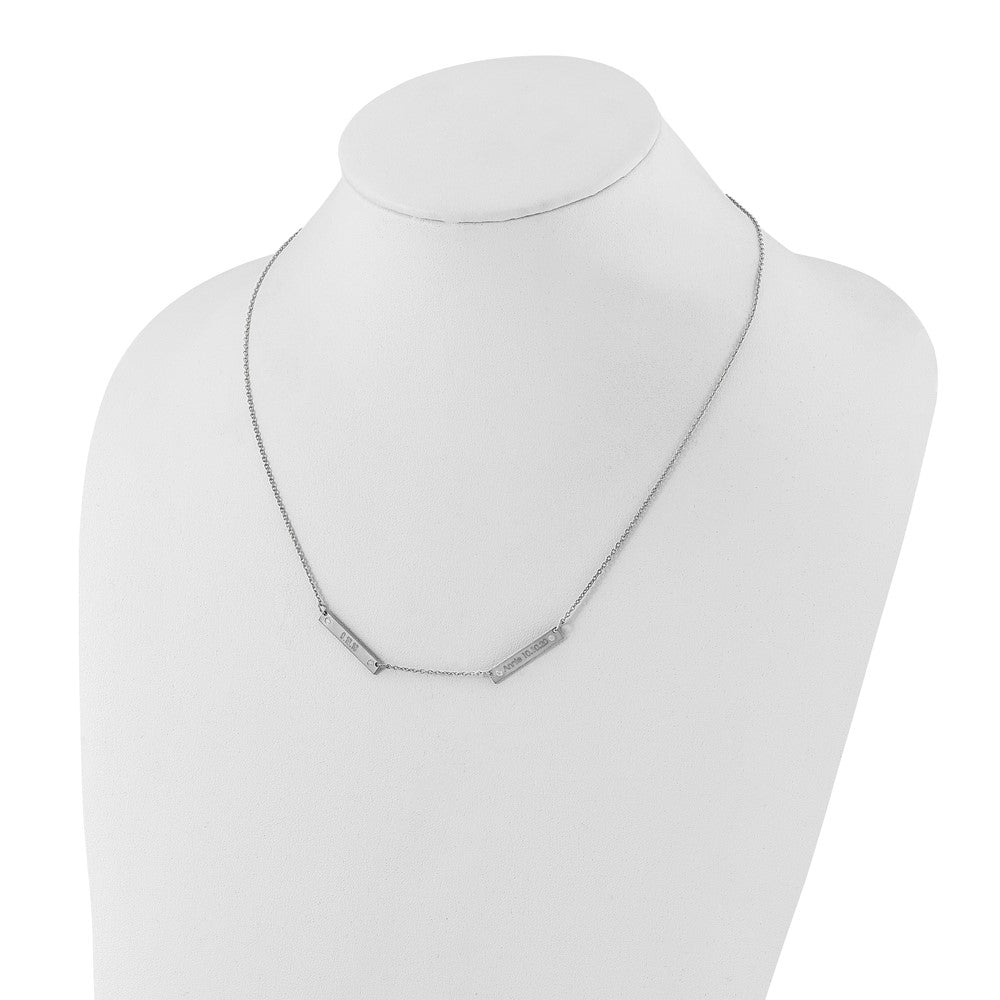 Sterling Silver Rhodium Plated Brushed 2 Station With Diamonds Necklace