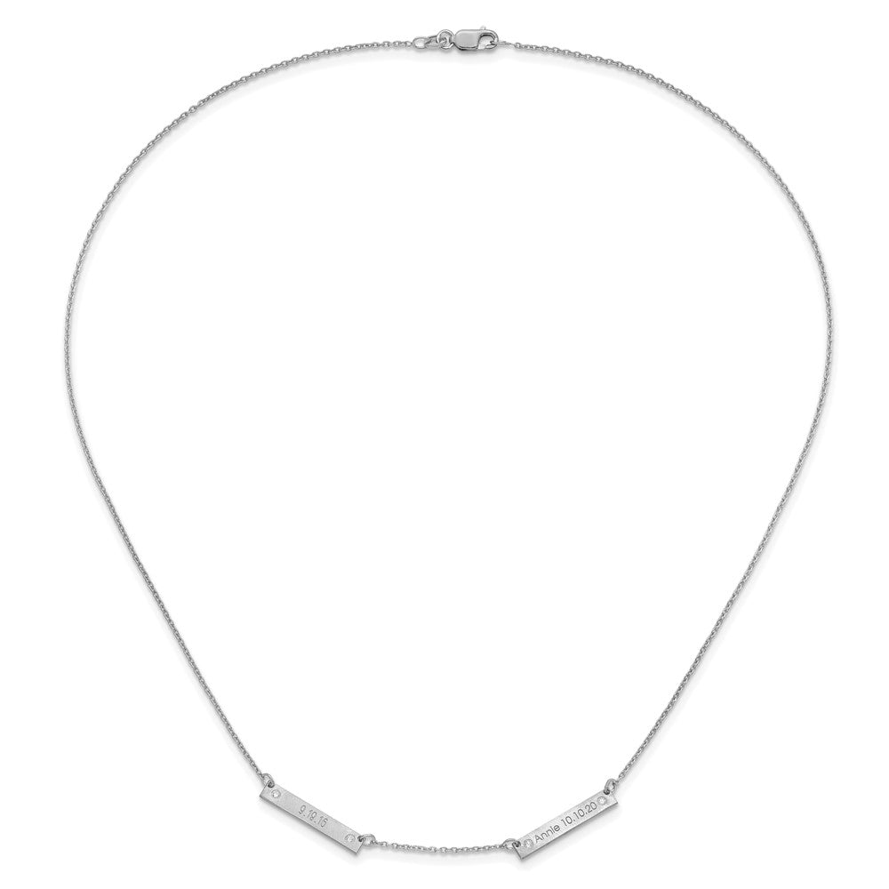 Sterling Silver Rhodium Plated Brushed 2 Station With Diamonds Necklace