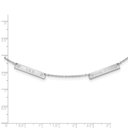 Sterling Silver Rhodium Plated Brushed 2 Station With Diamonds Necklace