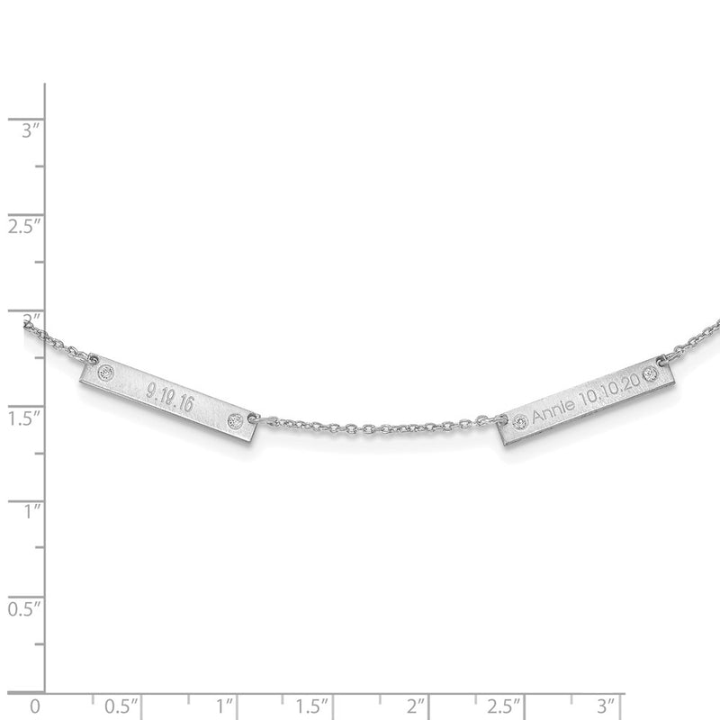 Sterling Silver Rhodium Plated Brushed 2 Station With Diamonds Necklace
