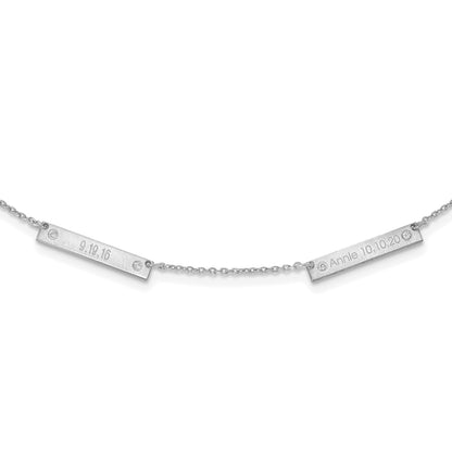 Sterling Silver Rhodium Plated Brushed 2 Station With Diamonds Necklace