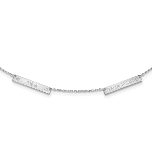 Sterling Silver Rhodium Plated Brushed 2 Station With Diamonds Necklace