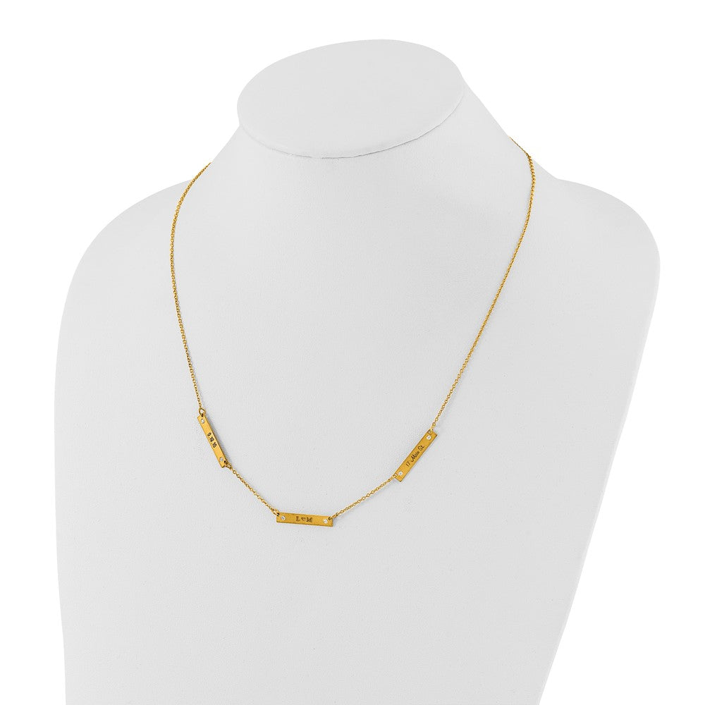 14K Yellow Gold Brushed 3 Station With Diamonds Necklace
