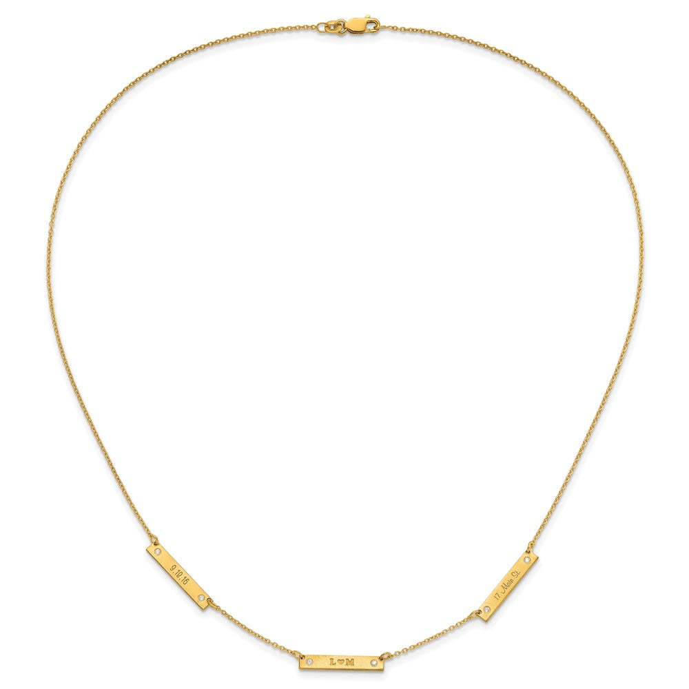 14K Yellow Gold Brushed 3 Station With Diamonds Necklace