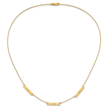 14K Yellow Gold Brushed 3 Station With Diamonds Necklace