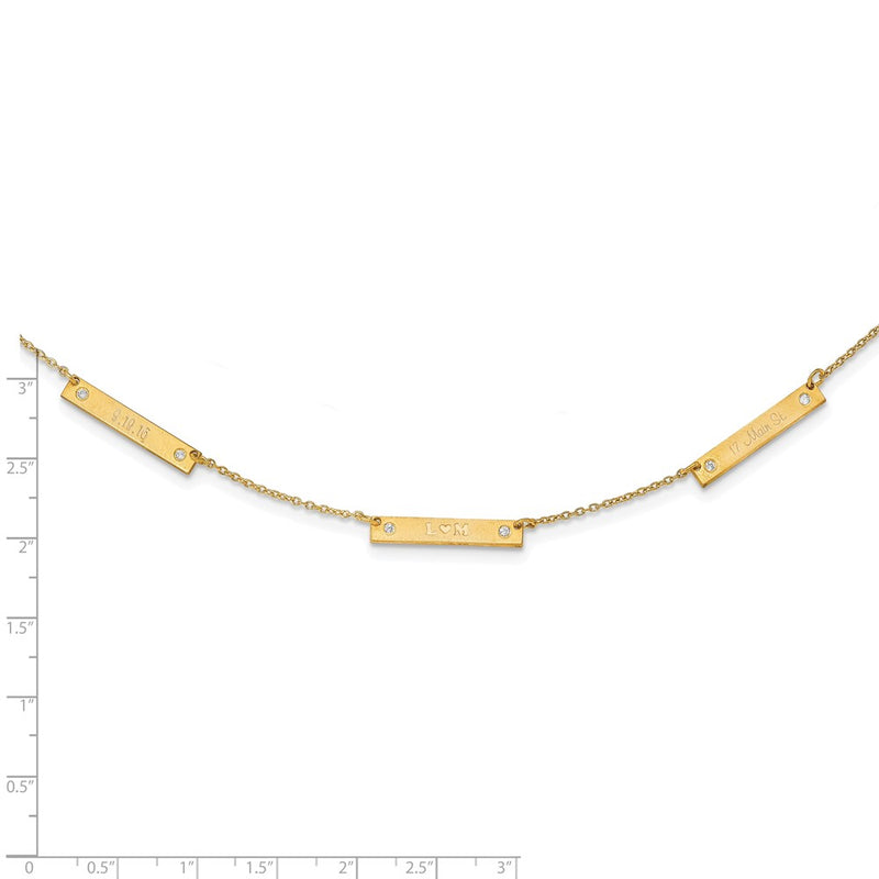 Gold Plated Brushed 3 Station With Diamonds Necklace