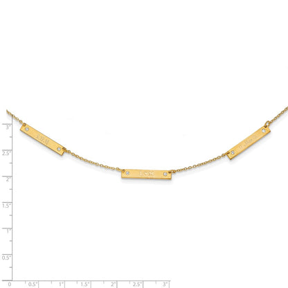 14K Yellow Gold Brushed 3 Station With Diamonds Necklace