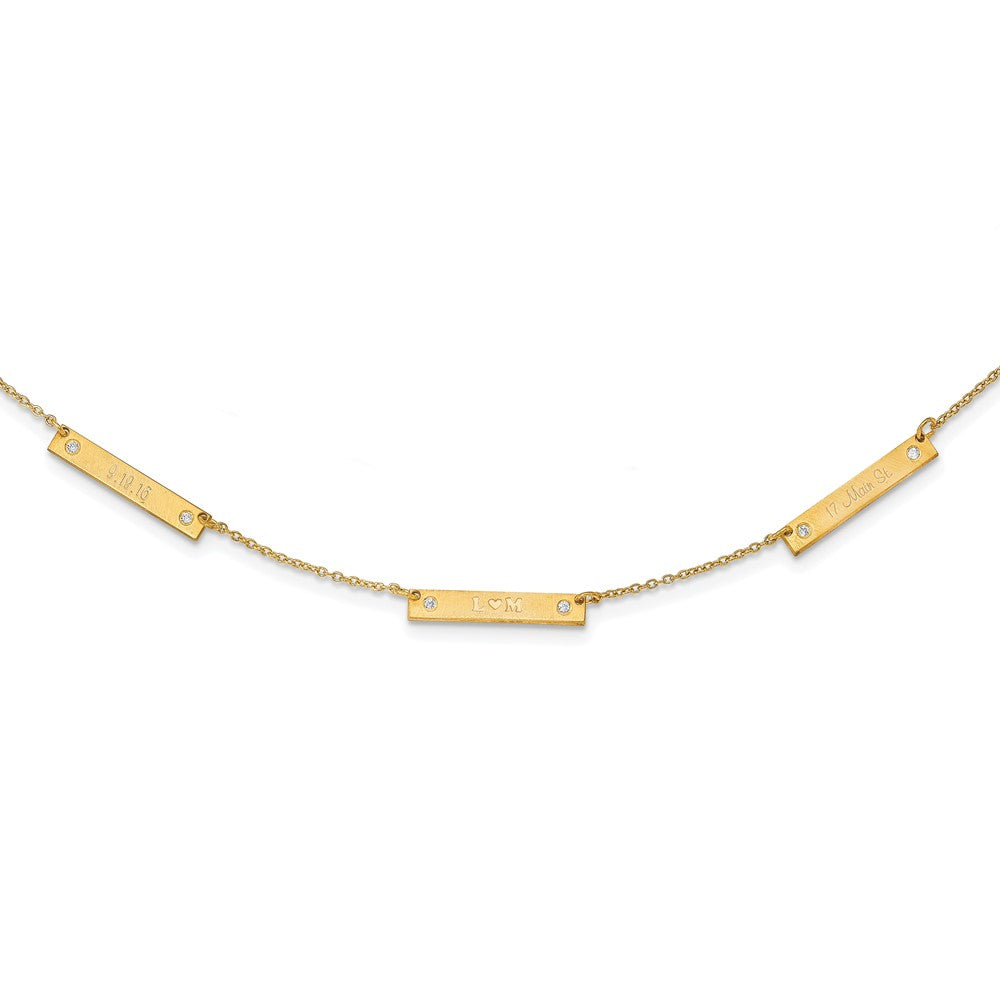 14K Yellow Gold Brushed 3 Station With Diamonds Necklace