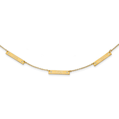 14K Yellow Gold Brushed 3 Station With Diamonds Necklace