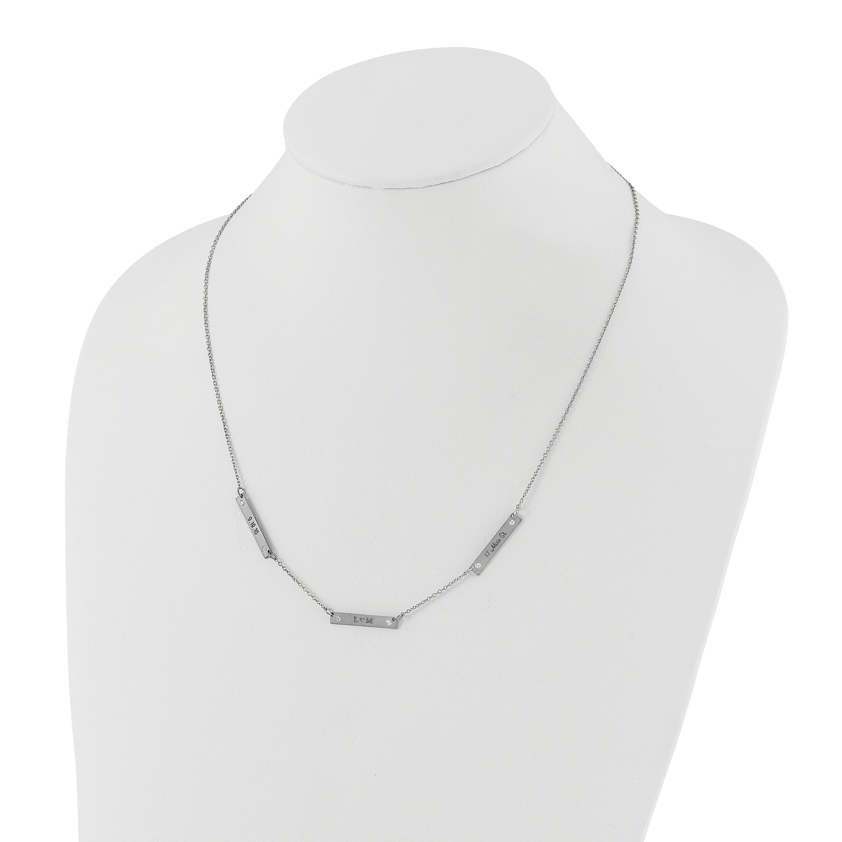 Sterling Silver Rhodium Plated Brushed 3 Station With Diamonds Necklace