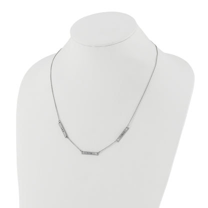 Sterling Silver Rhodium Plated Brushed 3 Station With Diamonds Necklace