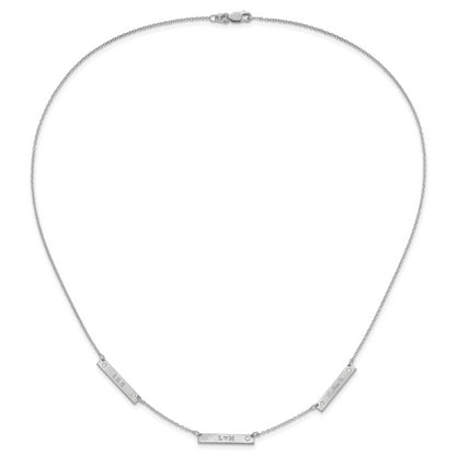 Sterling Silver Rhodium Plated Brushed 3 Station With Diamonds Necklace
