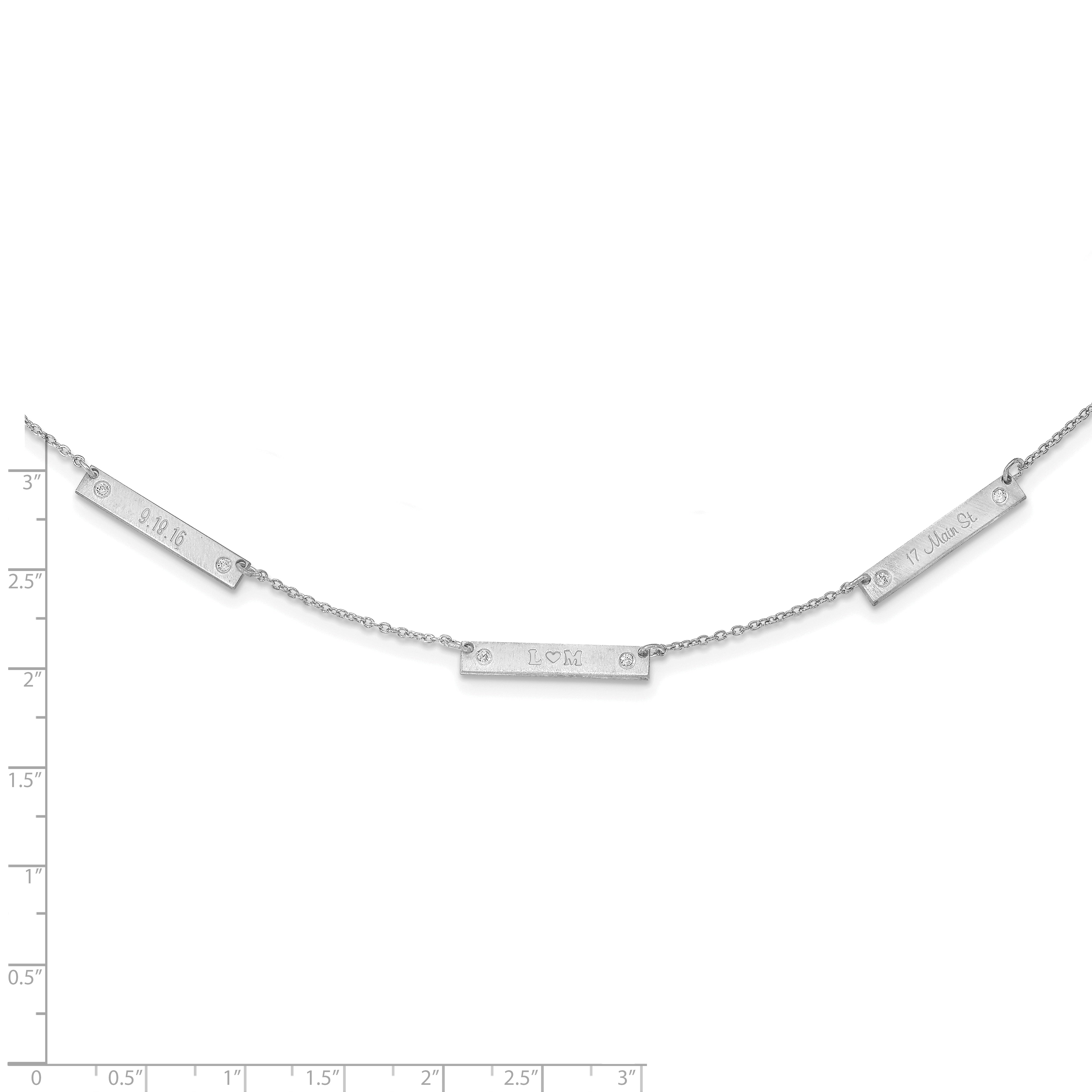 Sterling Silver Rhodium Plated Brushed 3 Station With Diamonds Necklace