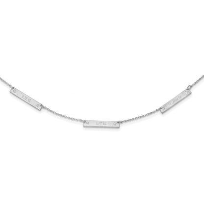 Sterling Silver Rhodium Plated Brushed 3 Station With Diamonds Necklace