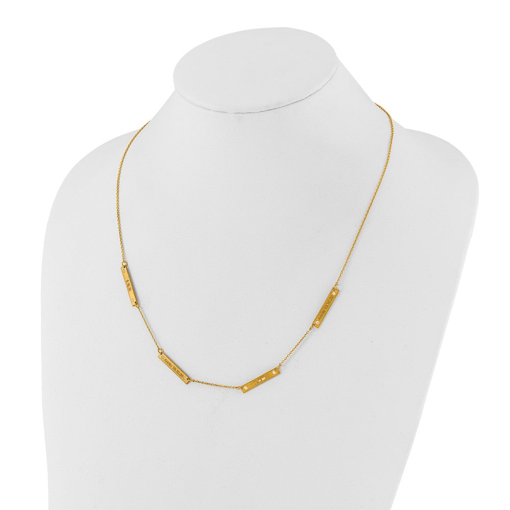 14K Yellow Gold Brushed 4 Station With Diamonds Necklace