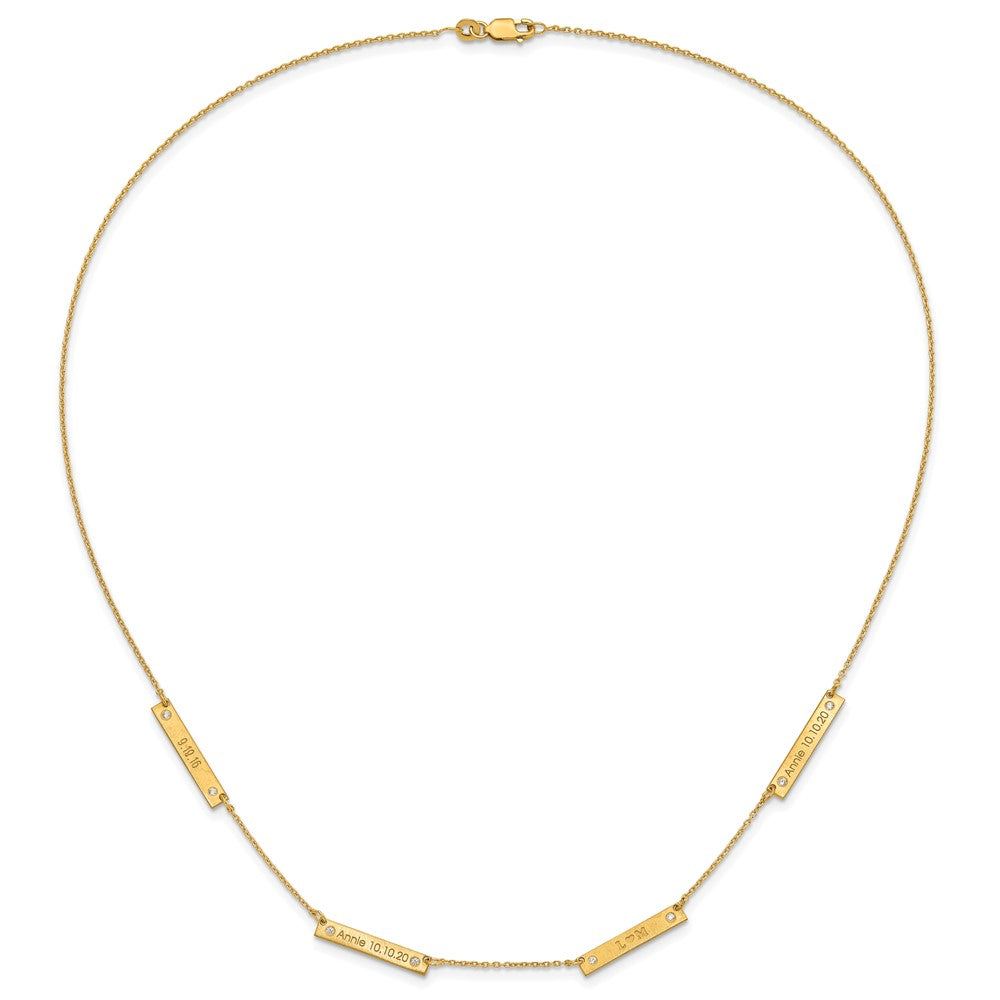 14K Yellow Gold Brushed 4 Station With Diamonds Necklace