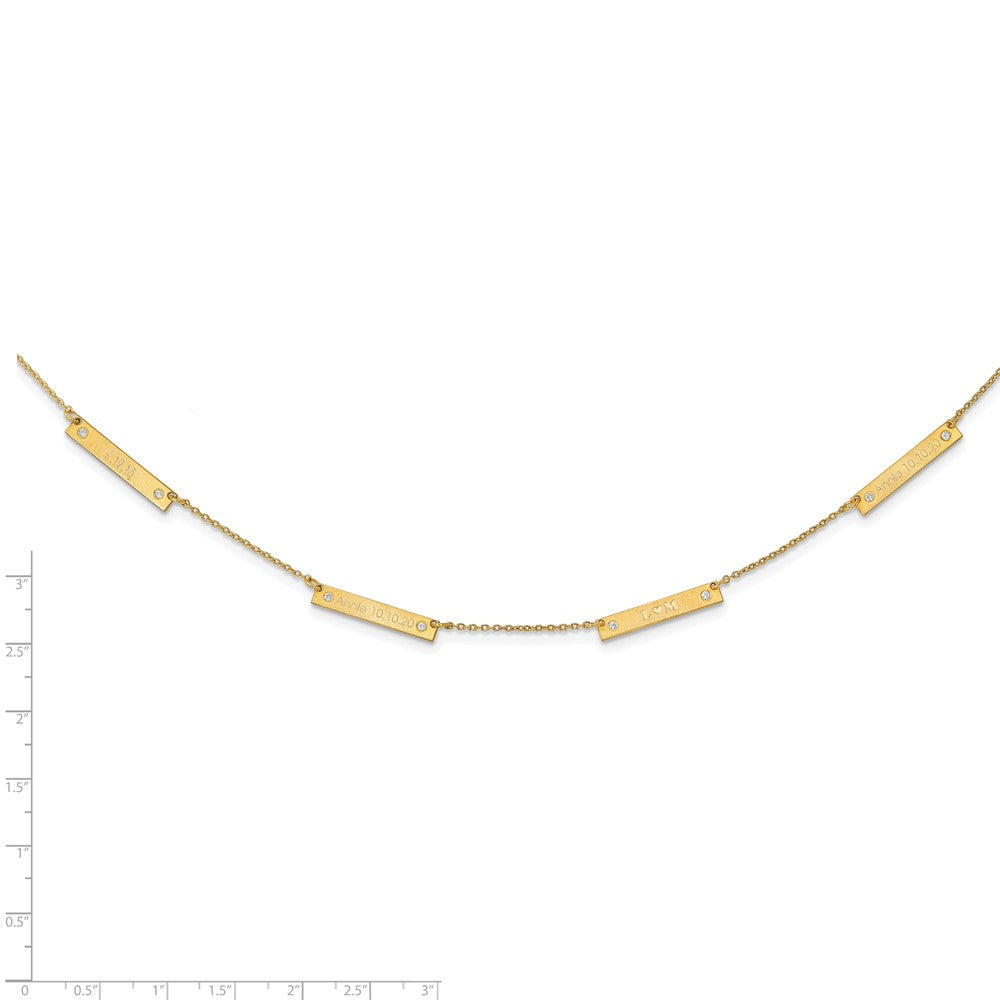 14K Yellow Gold Brushed 4 Station With Diamonds Necklace