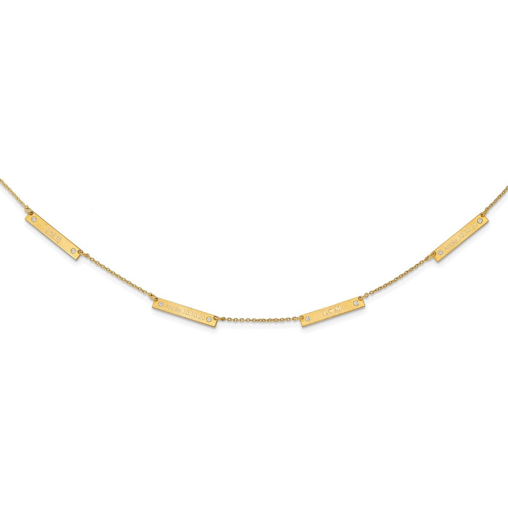 14K Yellow Gold Brushed 4 Station With Diamonds Necklace