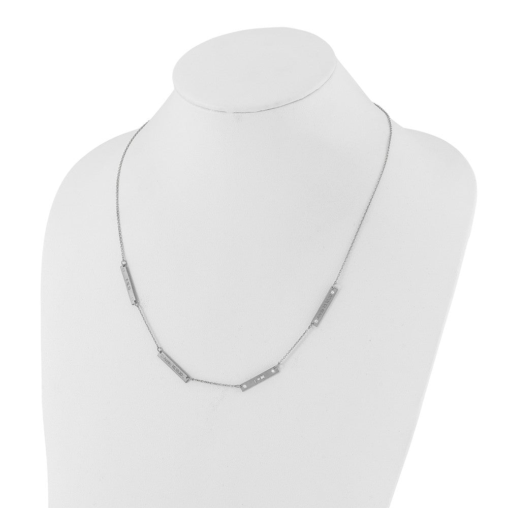 Sterling Silver Rhodium Plated Brushed 4 Station With Diamonds Necklace