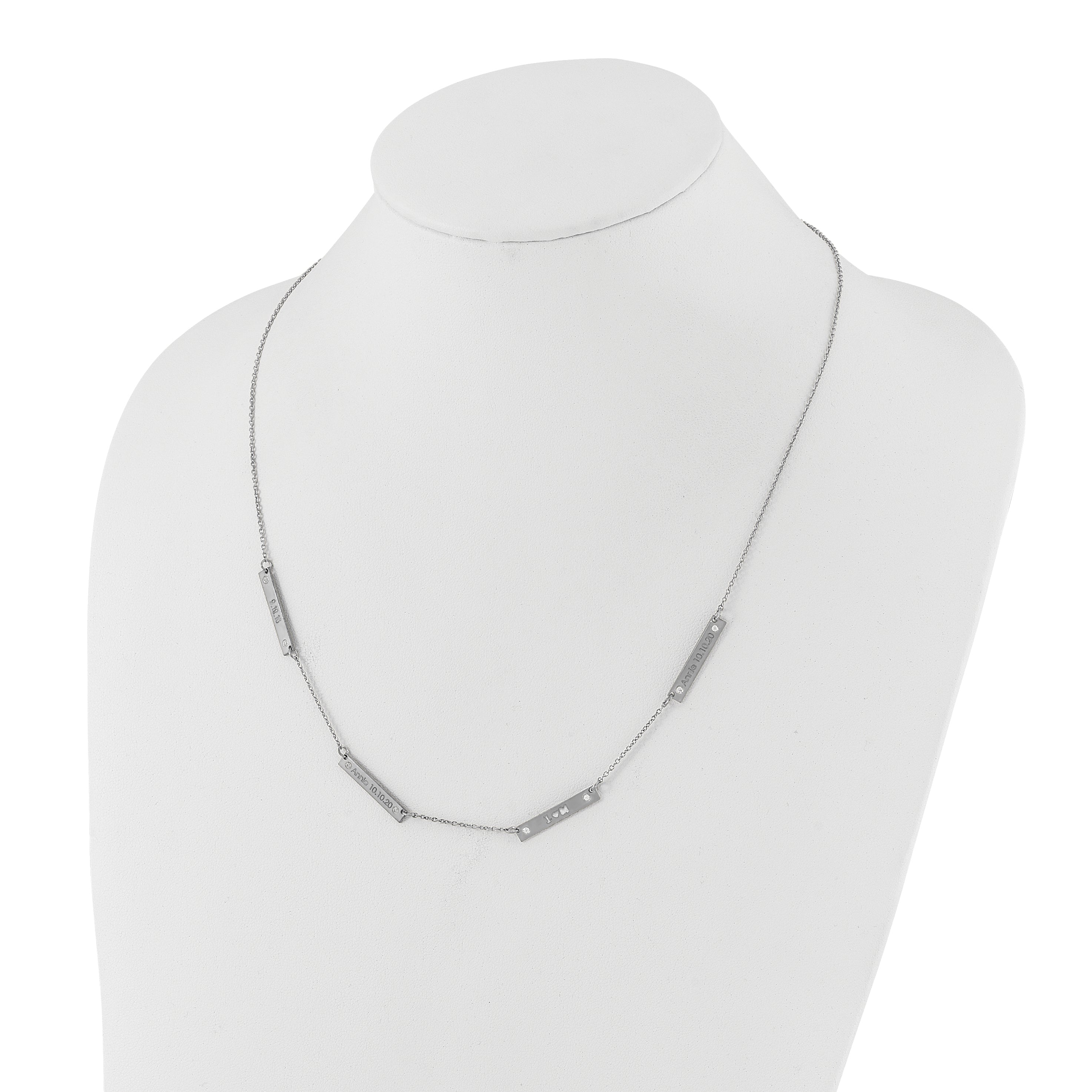 Sterling Silver Rhodium Plated Brushed 4 Station With Diamonds Necklace