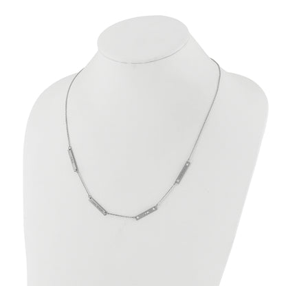 Sterling Silver Rhodium Plated Brushed 4 Station With Diamonds Necklace