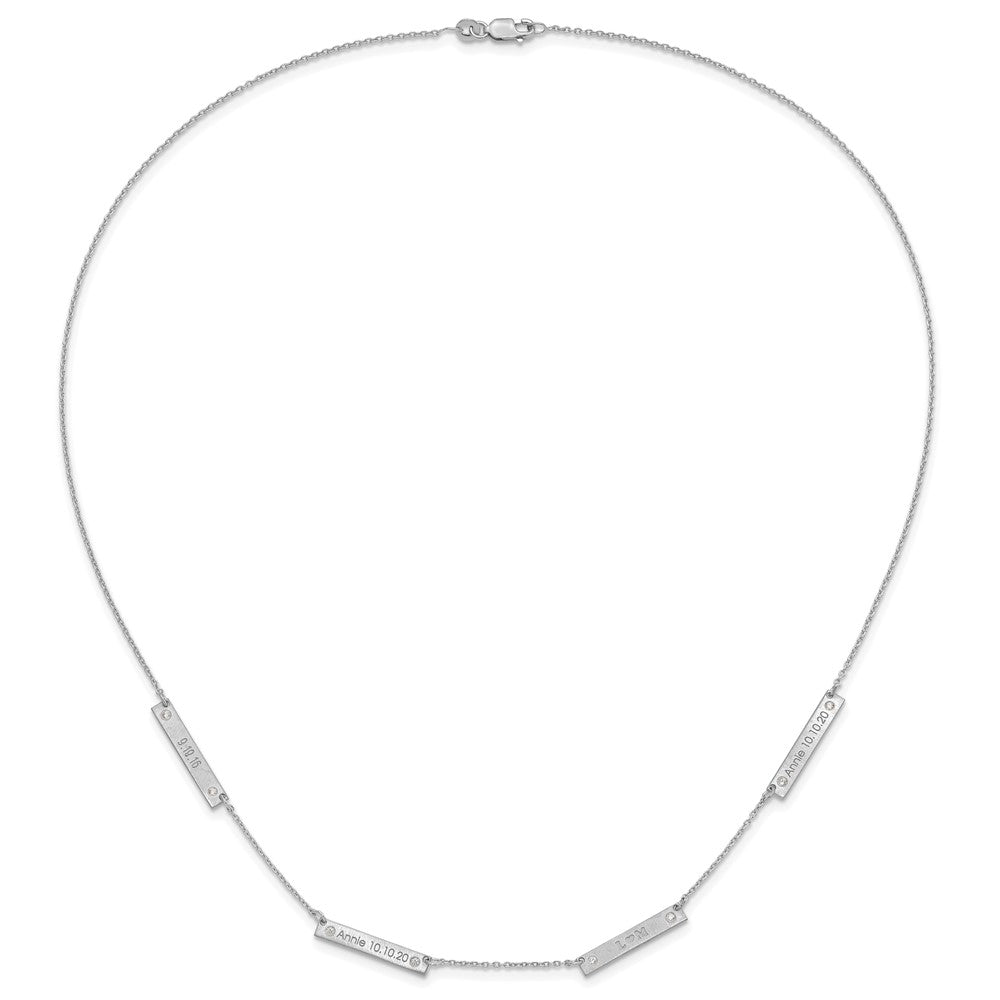Sterling Silver Rhodium Plated Brushed 4 Station With Diamonds Necklace