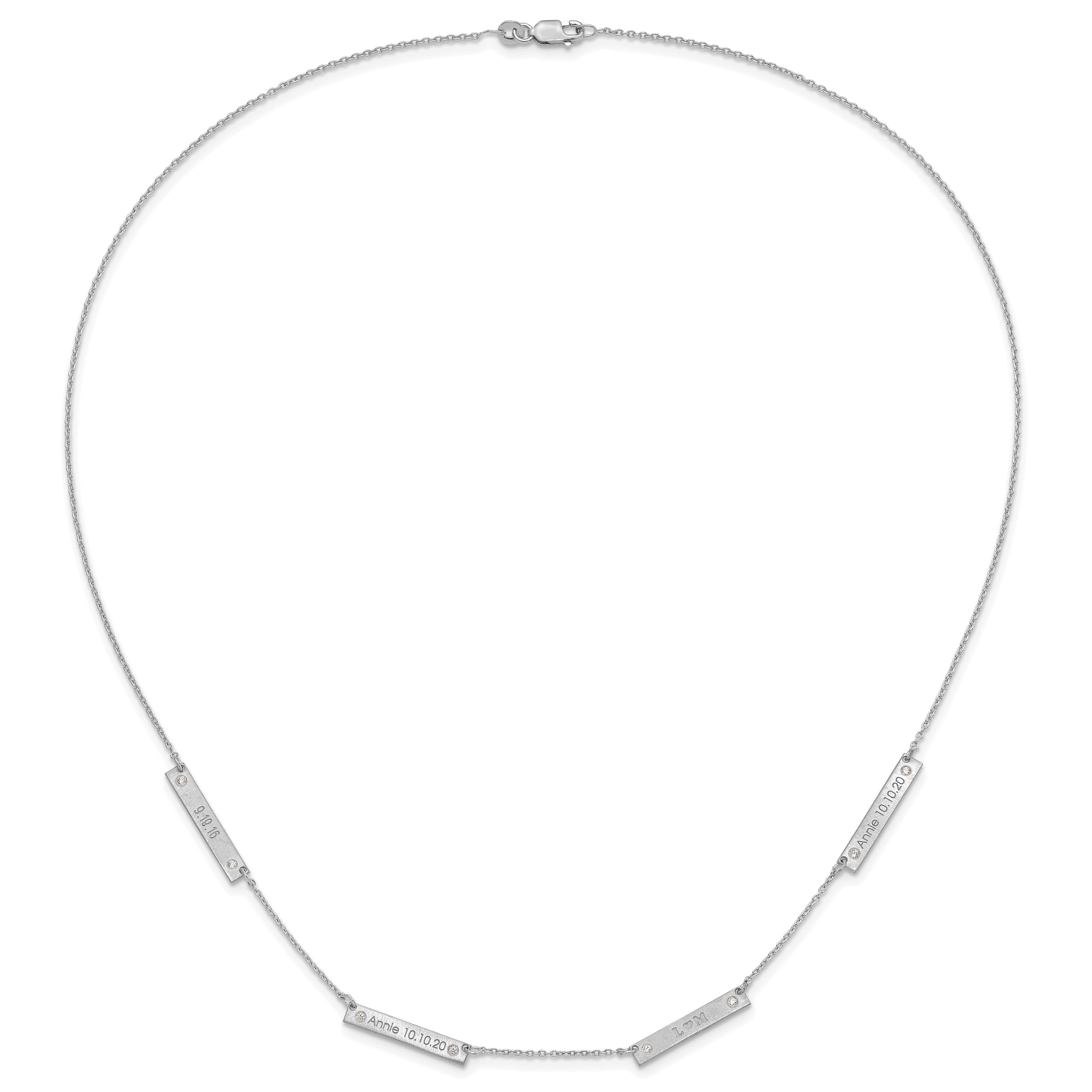 Sterling Silver Rhodium Plated Brushed 4 Station With Diamonds Necklace