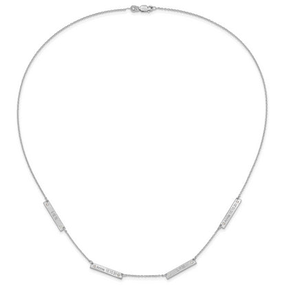 Sterling Silver Rhodium Plated Brushed 4 Station With Diamonds Necklace