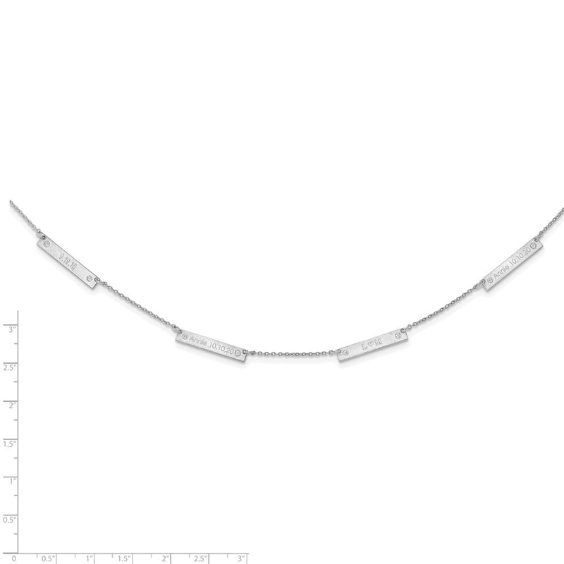 Sterling Silver Rhodium Plated Brushed 4 Station With Diamonds Necklace