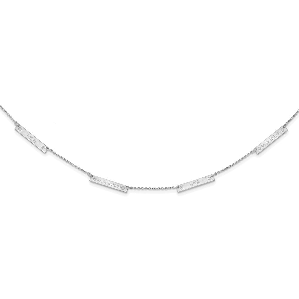 14K White Gold Brushed 4 Station With Diamonds Necklace