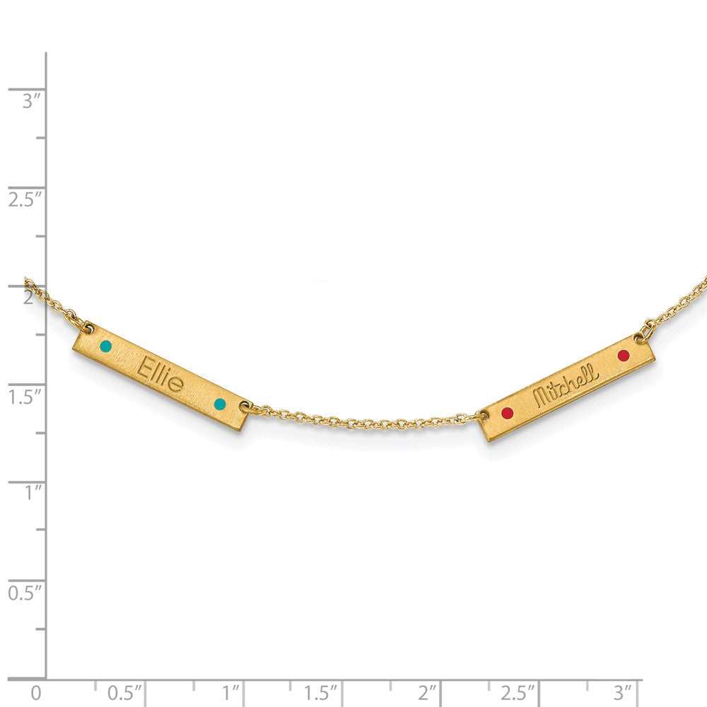 14K Yellow Gold Brushed 2 Station Epoxy Dots Necklace
