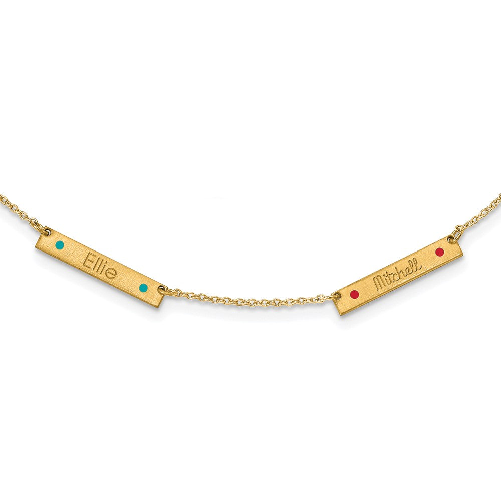 14K Yellow Gold Brushed 2 Station Epoxy Dots Necklace