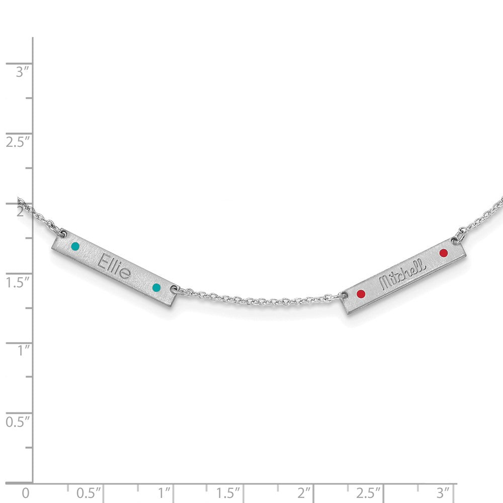 14K White Gold Brushed 2 Station Epoxy Dots Necklace