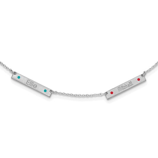 Sterling Silver Rhodium Plated Brushed 2 Station Epoxy Dots Necklace