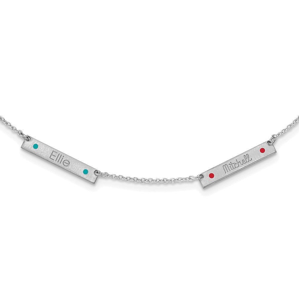 Sterling Silver Rhodium Plated Brushed 2 Station Epoxy Dots Necklace