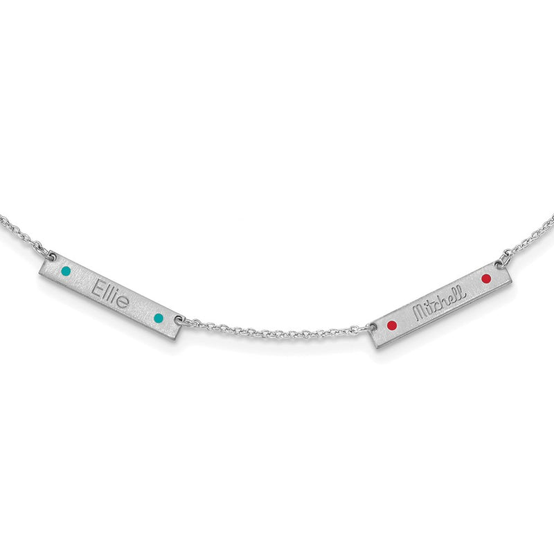 Sterling Silver Rhodium Plated Brushed 2 Station Epoxy Dots Necklace