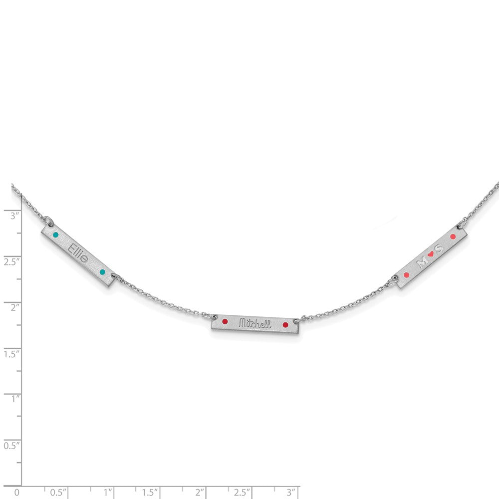 Sterling Silver Rhodium Plated Brushed 3 Station Epoxy Dots Necklace