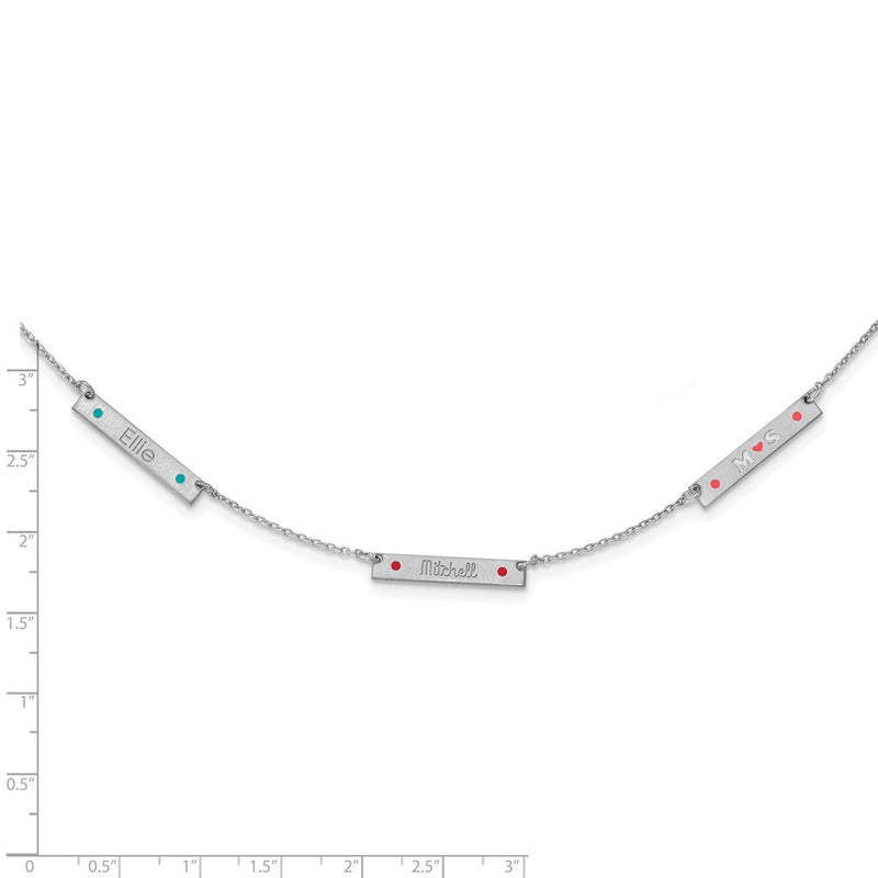 Sterling Silver Rhodium Plated Brushed 3 Station Epoxy Dots Necklace