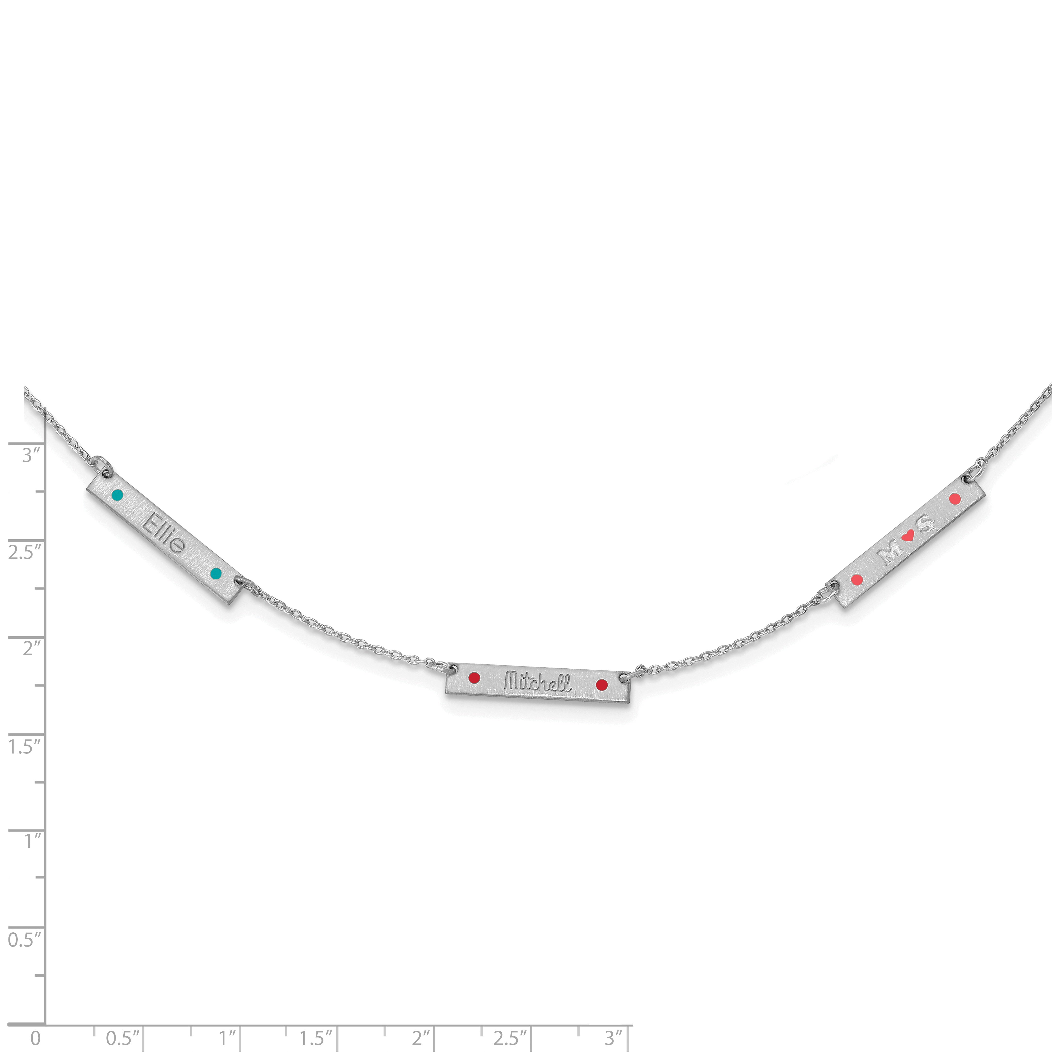 Sterling Silver Rhodium Plated Brushed 3 Station Epoxy Dots Necklace