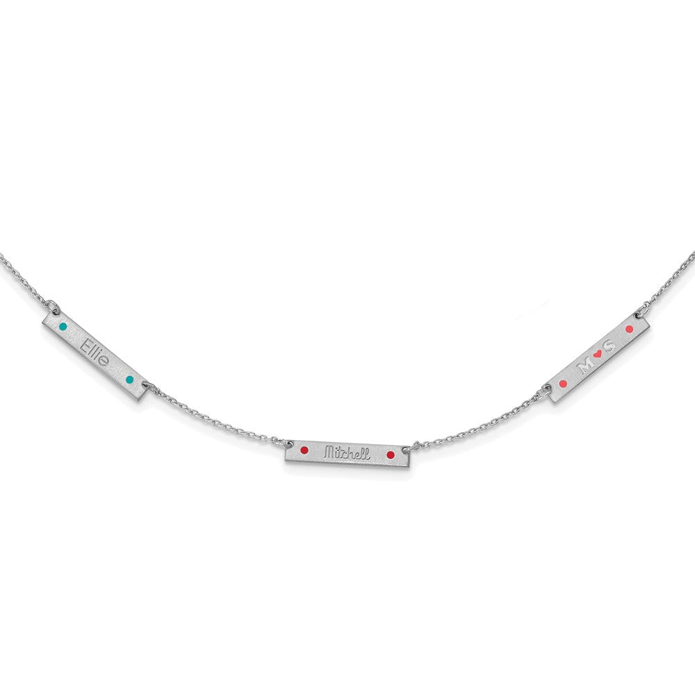 Sterling Silver Rhodium Plated Brushed 3 Station Epoxy Dots Necklace