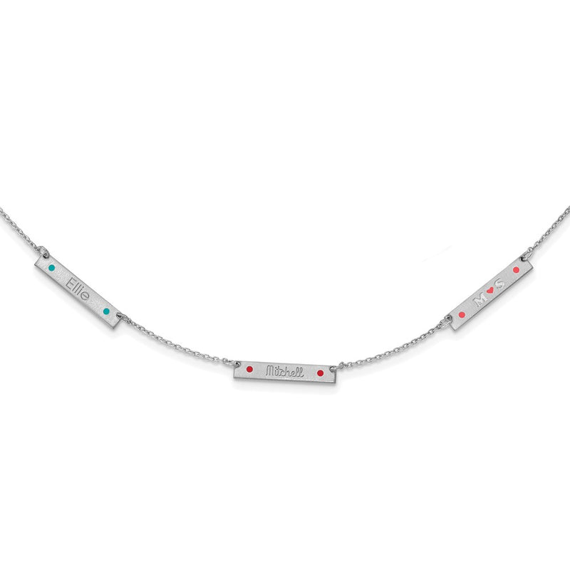 Sterling Silver Rhodium Plated Brushed 3 Station Epoxy Dots Necklace