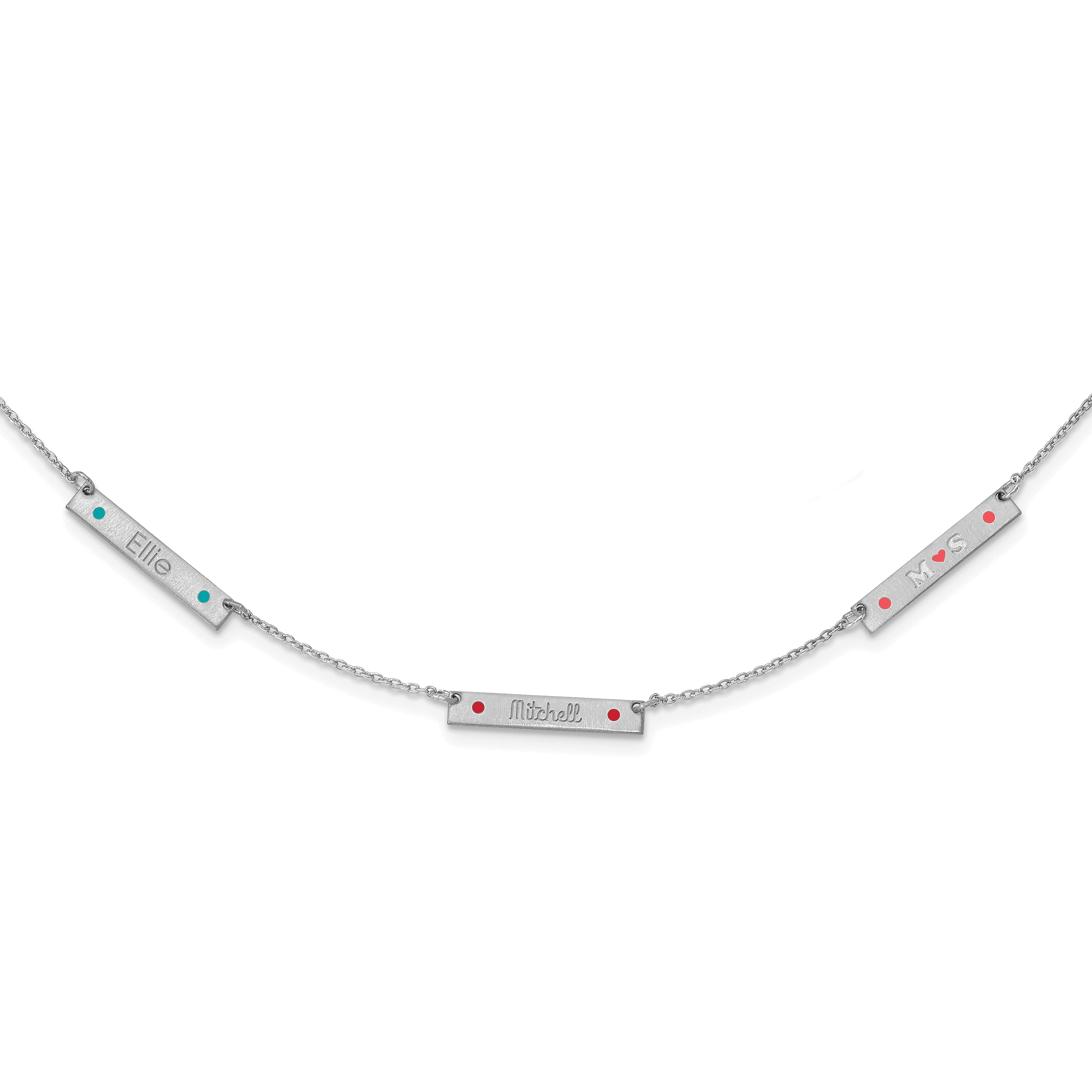 Sterling Silver Rhodium Plated Brushed 3 Station Epoxy Dots Necklace