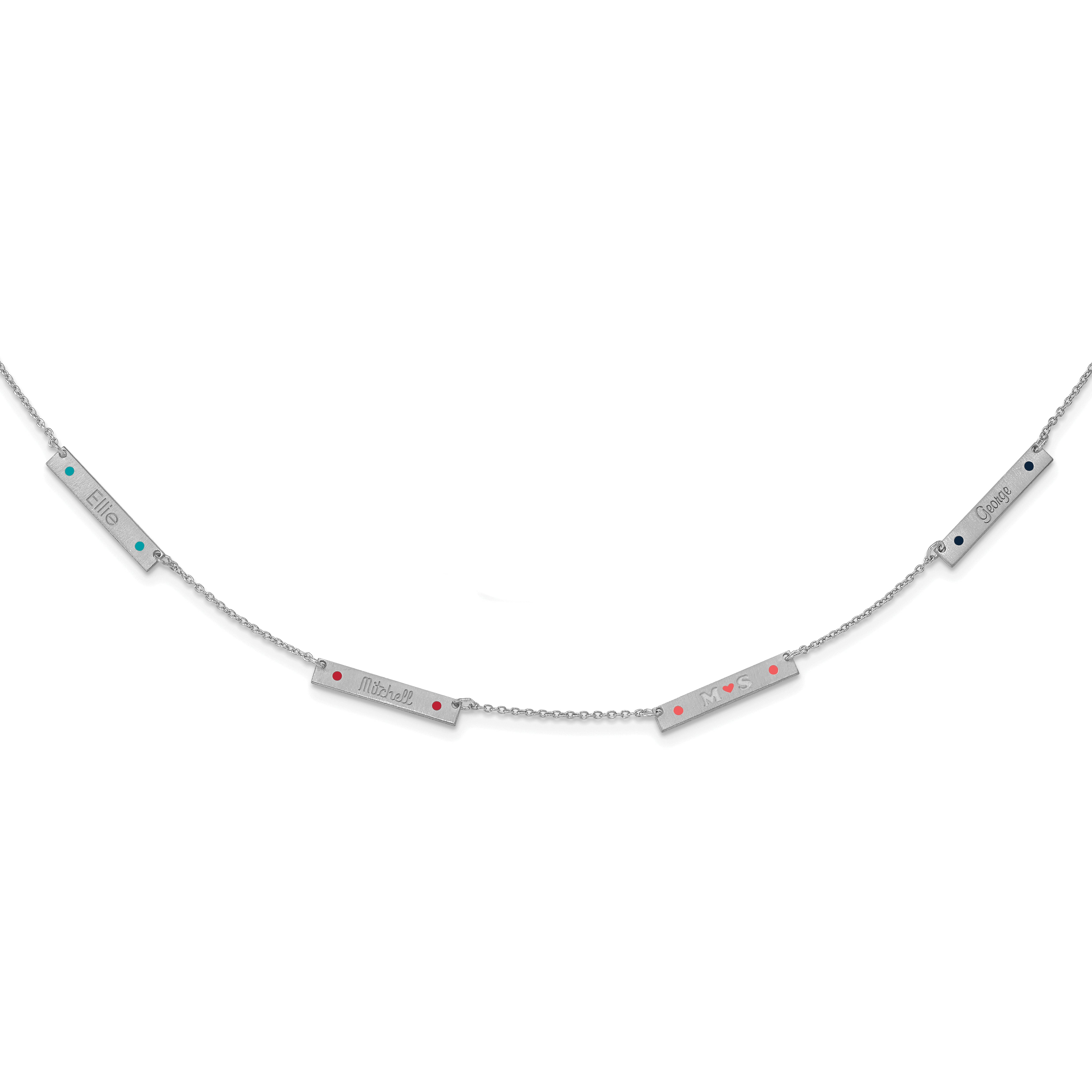 Sterling Silver Rhodium Plated Brushed 4 Station Epoxy Dots Necklace