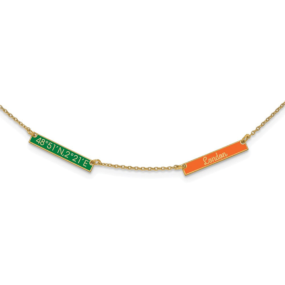 14K Yellow Gold Brushed 2 Station Epoxy Necklace