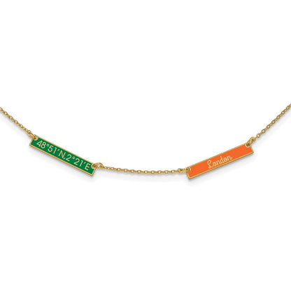 14K Yellow Gold Brushed 2 Station Epoxy Necklace
