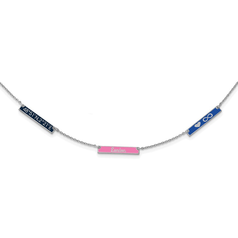 Sterling Silver Silver/Rhodium Plated Brushed 3 Station Epoxy Necklace