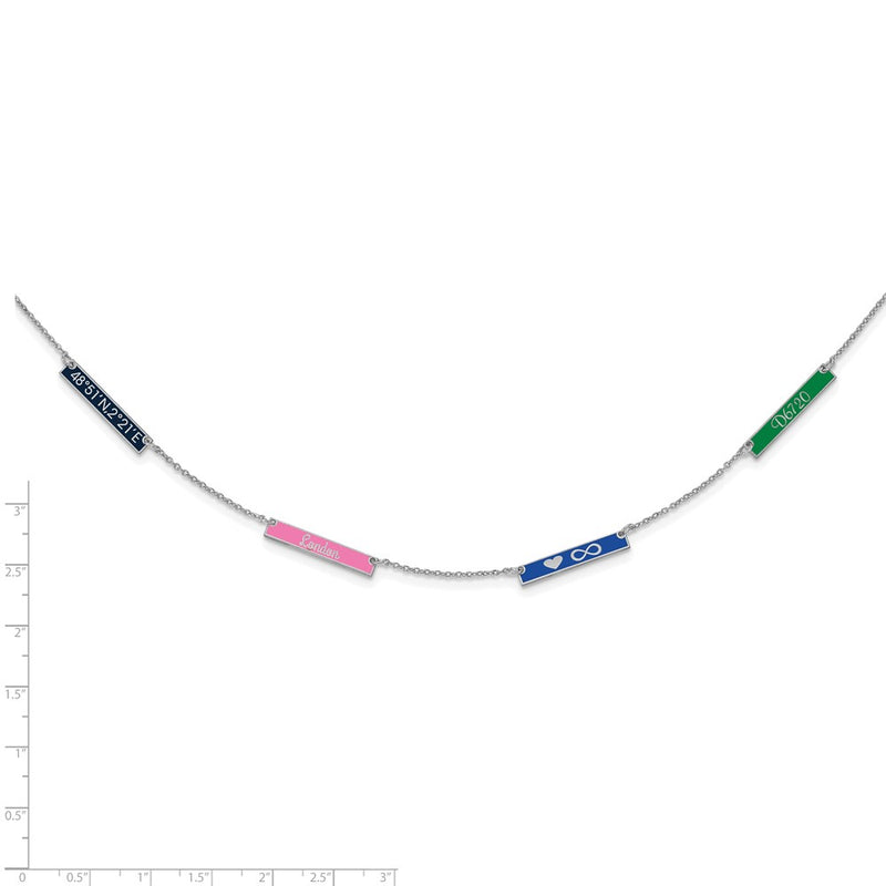 Sterling Silver Silver/Rhodium Plated Brushed 4 Station Epoxy Necklace
