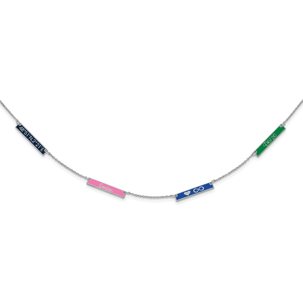 14K White Gold Brushed 4 Station Epoxy Necklace