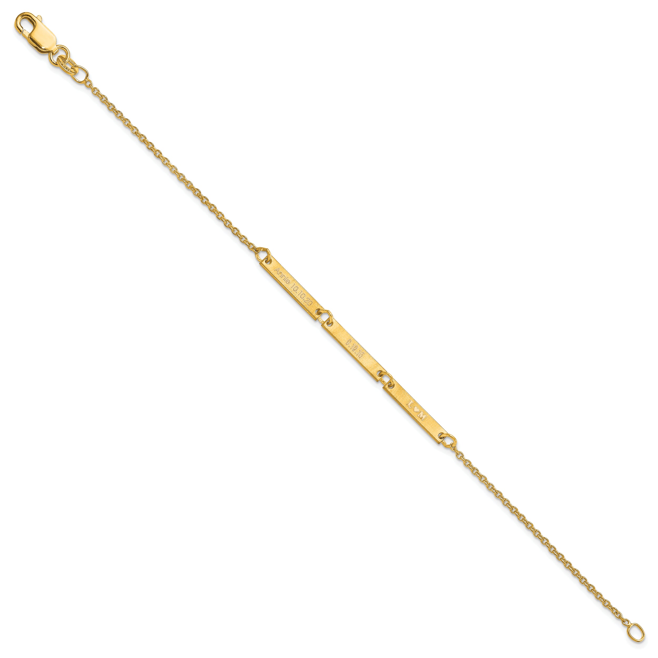 Gold Plated Sterling Silver/Gold Brushed 3 Station Bracelet
