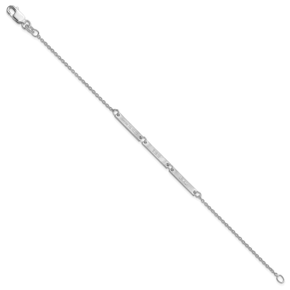 Sterling Silver Silver/Rhodium Plated Brushed 3 Station Bracelet